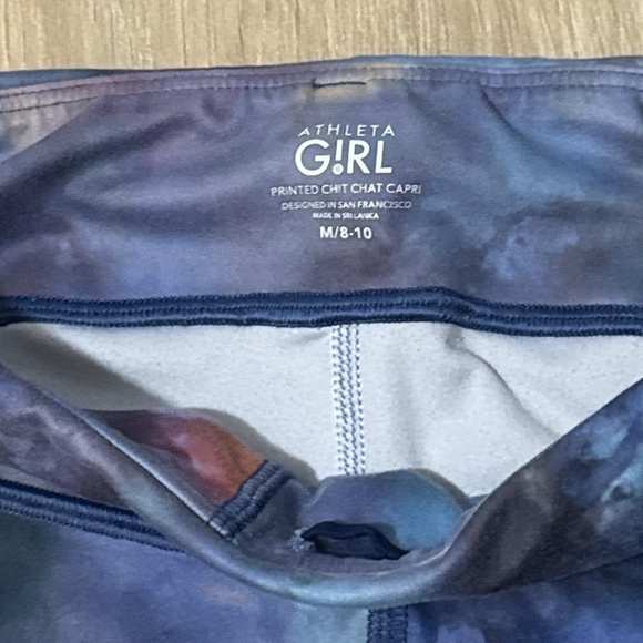 ATHLETA GIRL Capri Leggings Youth M Blue Multi-Color Galaxy Tie-Dye Activewear - Picture 2 of 6